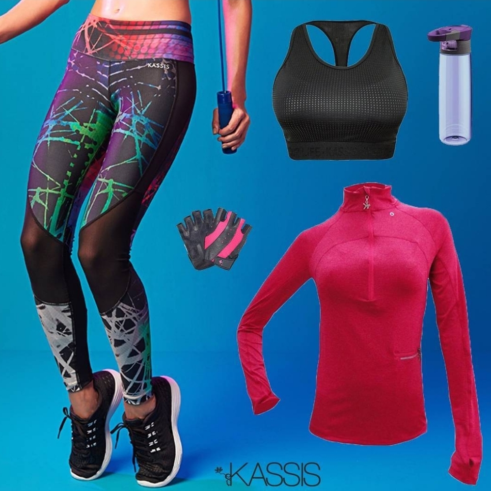 KASSIS Thermo-Dry Abstract Laser Splatter Paint Print Mesh Panel Leggings